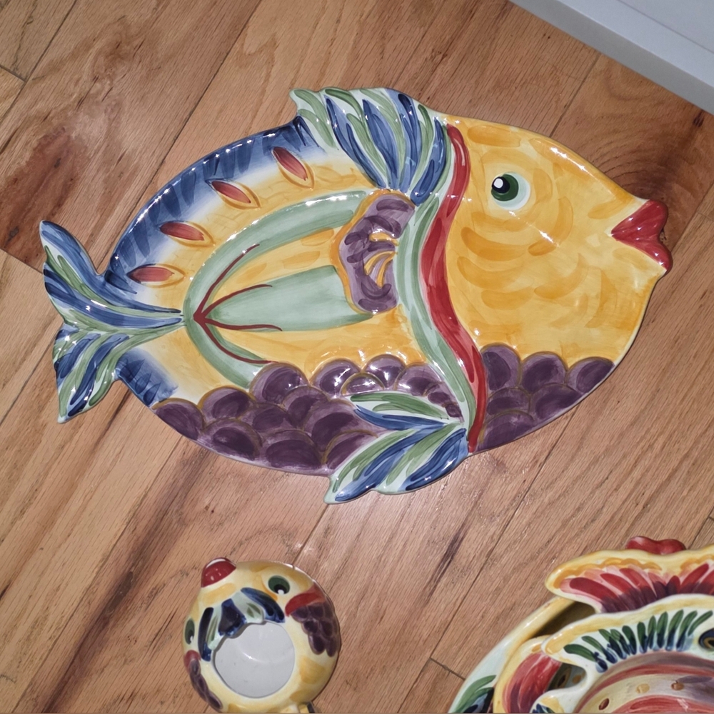 Hand-Painted Large Fish Serving Platter 18in Tabletops Unlimited Discontinued